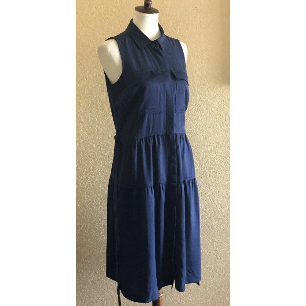 Maison Jules Womens Navy Blue Tencel A Line Utility-Pocket T Shirt Dress Size L - Picture 2 of 9